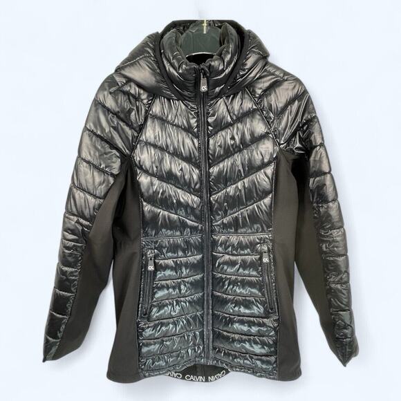 Calvin Klein Performance Mixed-Media Quilted Puffer Jacket Coat Black Size M - Picture 1 of 7
